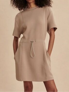 Varley The Maple Mini Dress 2.0 Cinched Waist - Light Taupe / Tan - Small - NWT